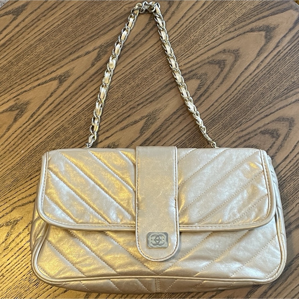 Women's Gold Quilted Faux Leather Shoulder Purse Gold Chain Strap